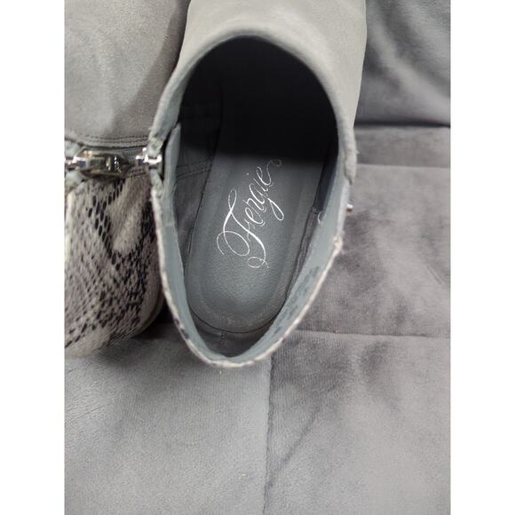 Fergie Booties Womens 8 Indigo, Talliogrey Suede Faux Snake Skin Zipper - Picture 10 of 16